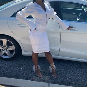 All white, custom made formal top and skirt.